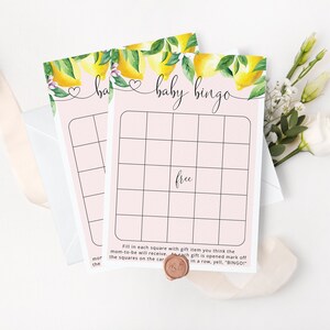 Lemon Baby Shower Bingo Card. Lemon pink Baby Shower games. Lemon baby bingo card. Instant Download #lem2