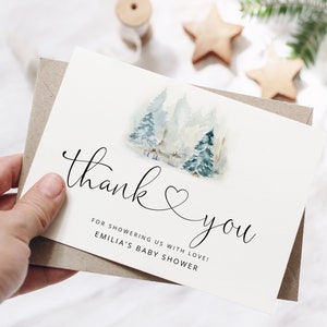 Plantilla imprimible de tarjetas de agradecimiento de invierno.  Bebé hace frío afuera tarjeta de agradecimiento. Baby shower de invierno. Tarjeta de agradecimiento de woodland holiday. #ad4