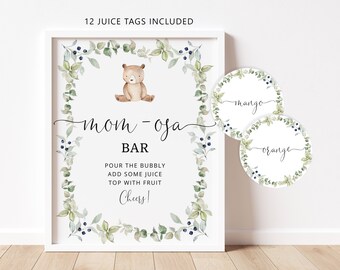 Bear Mom-osa Bar Sign, Baby Shower Decoration (Instant Download)  #w1