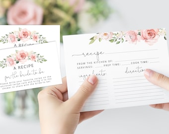 Boho floral recipe card printable. Recipe card template. Bridal shower recipe card. Flowers recipe card template. #BR2