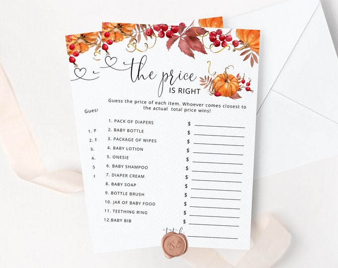 Pumpkin the Price is Right Baby Shower Game. Fall baby shower game. Guessing Game. Pumpkin Baby Shower Game. Instant Download #p1