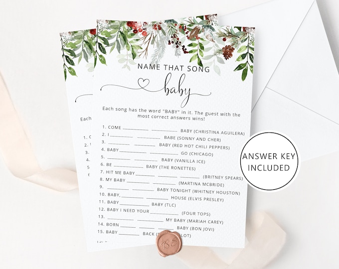 Name that song baby game. Winter name that song baby shower game. Winter baby shower games. Evergreen baby shower Instant Download #rg2