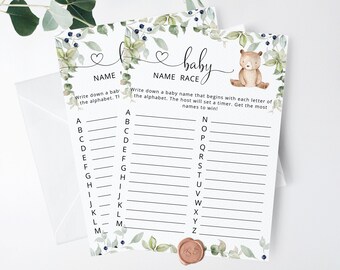 Bear Baby name race Baby Shower Game. Little bear baby name race game. Woodland Guessing Game. Bear Baby Shower Games. Instant Download #w1