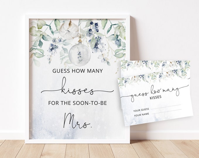 Winter Guess How Many Kisses. Bridal Shower Game. Bridal Shower Guessing Games. Guess How Many Kisses for the Mrs Instant download #wb3
