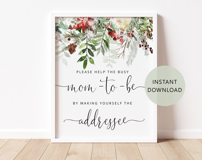 Help the Busy Mom-to-Be by Making Yourself the Addressee. Winter Address an Envelope Sign Instant Download. Evergreen baby shower decor #rg2