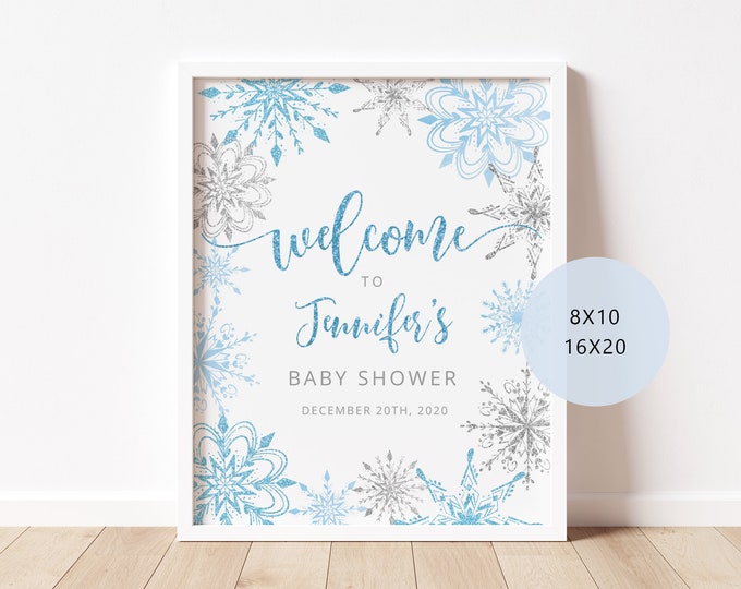 Baby It's Cold Outside Welcome  sign.  Editable winter baby shower welcome sign. Snowflake baby shower Corjl Instant Download. #sn2