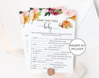 Name that song baby game. Fall Pumpkin name that song baby shower game. Pumpkin baby shower games. Instant Download #p2
