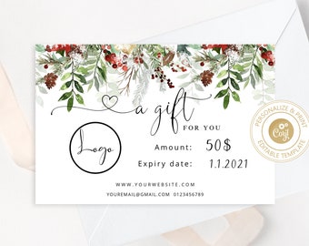 Evergreen Gift Certificate Template, Printable, Editable (Corjl Instant Download)