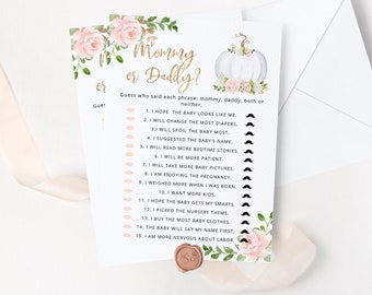 Pumpkin Guess Who Said It Mommy or Daddy. Pumpkin Baby Shower Game. Fall Mommy or Daddy Guess Who Baby Game Instant Download #p3