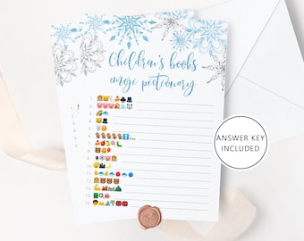 Children's Book Emoji Pictionary. Winter Baby Shower emoji pictionary guessing game with answers. Instant download #sn2