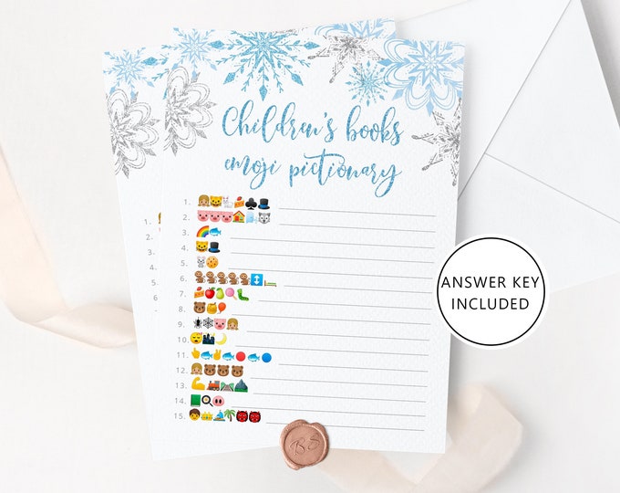 Children's Book Emoji Pictionary. Winter Baby Shower emoji pictionary guessing game with answers. Instant download #sn2