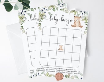 Bear Baby Shower Bingo Card. Little bear Baby Shower game printable. Bear baby bingo card. Woodland baby bingo. Instant Download #w1
