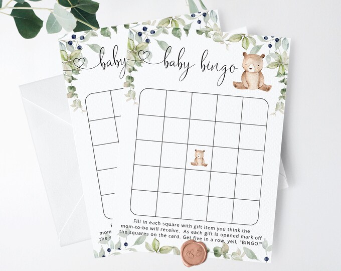 Bear Baby Shower Bingo Card. Little bear Baby Shower game printable. Bear baby bingo card. Woodland baby bingo. Instant Download #w1