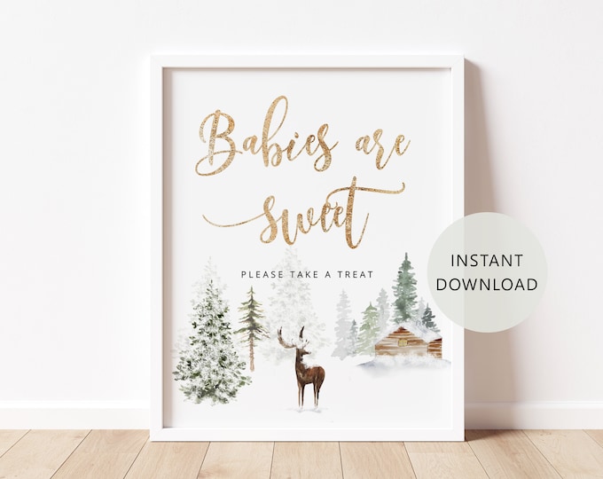 Winter Babies are sweet Sign. Deer Winter take a treat sign. Winter baby shower decor. Snowy baby shower decor. Instant Download #w3