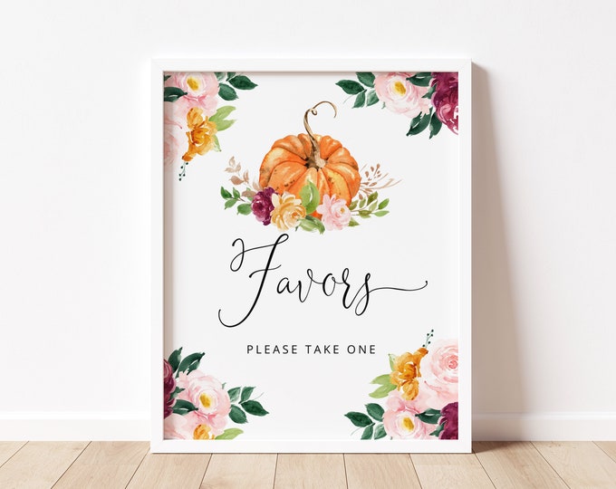 Favors please take one Sign. Little pumpkin baby shower favors sign. Fall pumpkin sign. Fall baby shower decor. Instant Download #p2 #fp
