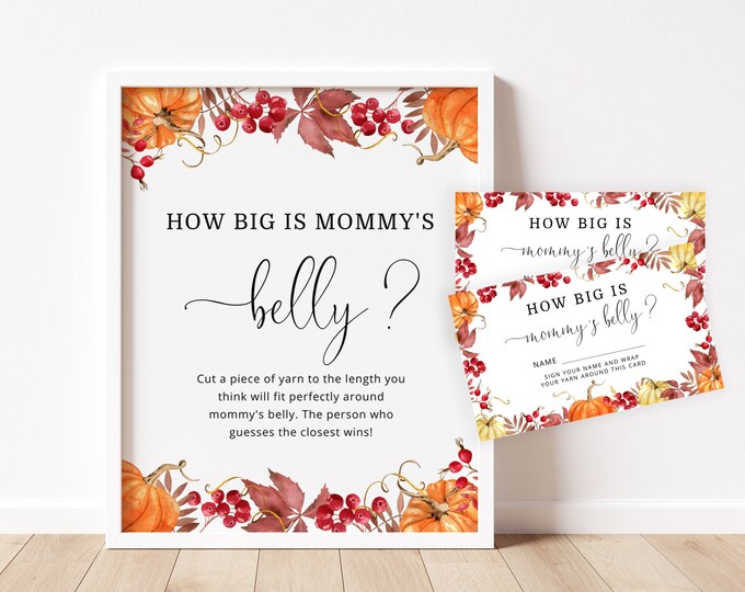 Pumpkin How Big is Mommy's Belly Game. Pumpkin baby shower games. Belly Guessing Game. Fall baby shower games.  Instant Download #p1