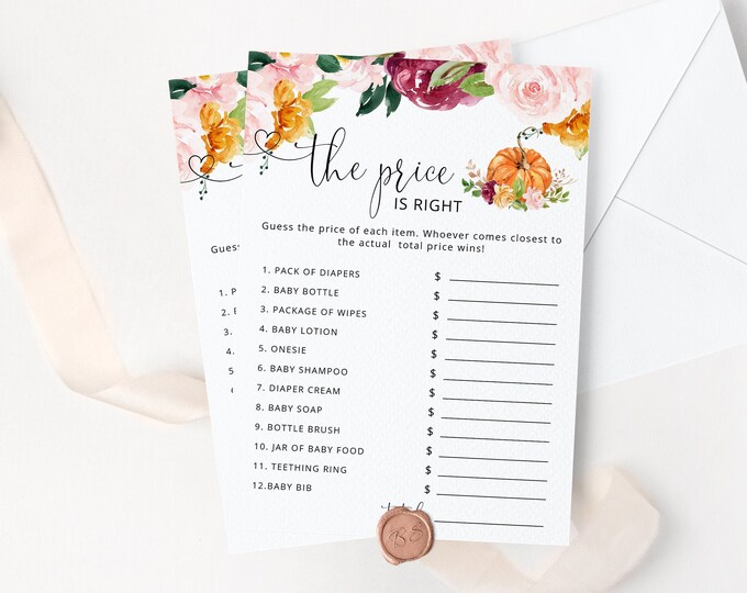 Pumpkin the Price is Right Baby Shower Game. Fall baby shower game. Guessing Game. Pumpkin Baby Shower Game. Instant Download #p2