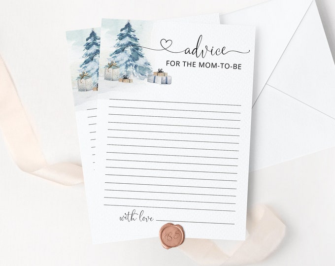 Advice for mom to be cards. Winter Advice cards for new mom.  Christmas Advice cards. Winter Baby Shower Decorations Instant download #ad4