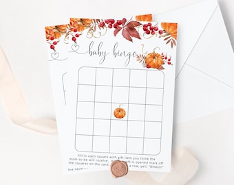 Fall Baby Shower Bingo Card. Pumpkin Baby Shower game printable. Little pumpkin baby bingo card. Instant Download #p1