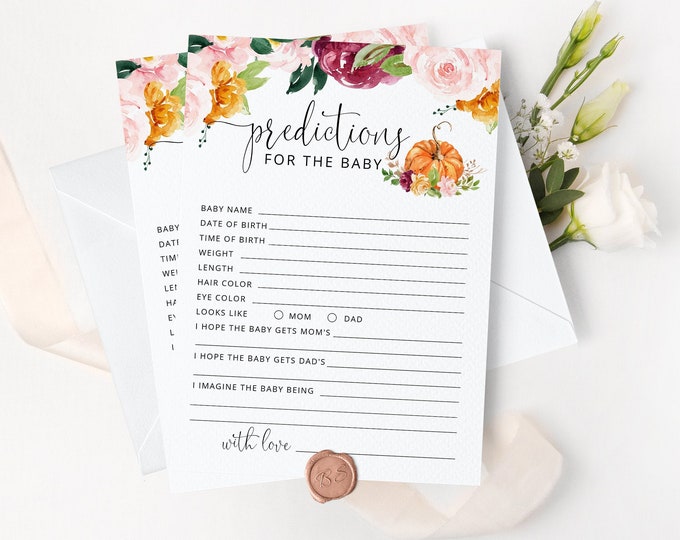 Fall predictions for the baby card. Pumpkin Baby Shower Game. Fall pumpkin Baby Shower activity Printable. Instant Download #p2