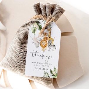 Safari thank you tag. Jungle party favor tag template. Jungle Animals thank you tag. Safari animals favor tag Safari birthday party #saf4