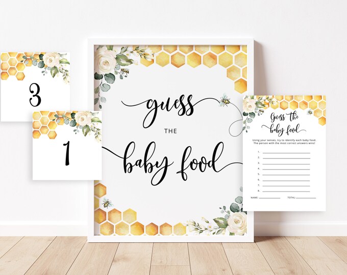 Bee guess the baby food game. Sweet as can bee the baby food baby shower game.  Instant Download #bee