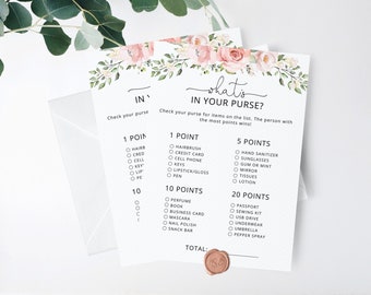 What's In Your Purse. Floral Bridal Shower Games Printables. Bridal Shower Game Idea. Printable Purse Game. Instant Download #br2