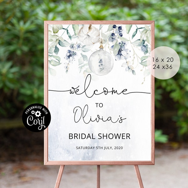 Winter bridal shower welcome sign. Winter editable welcome sign. Christmas welcome sign  Corjl Printable, Instant Download. #wb3