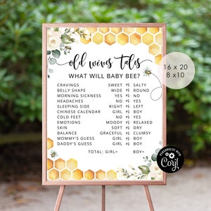 Old Wives Tales Sign, Bee Gender Reveal Sign, Bee Gender Reveal Printable Party Sign, He or She gender reveal games. Instant download #bee