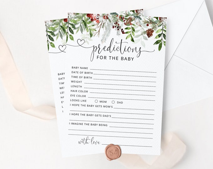 Baby predictions card. Winter Baby Shower Game. Winter predictions for baby card. Christmas baby shower games. Instant Download #rg2