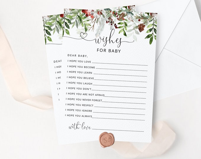 Winter Wishes for Baby card. Holiday wishes for baby. Printable Christmas Baby Shower Games. Baby Shower Activities. Instant download #rg2