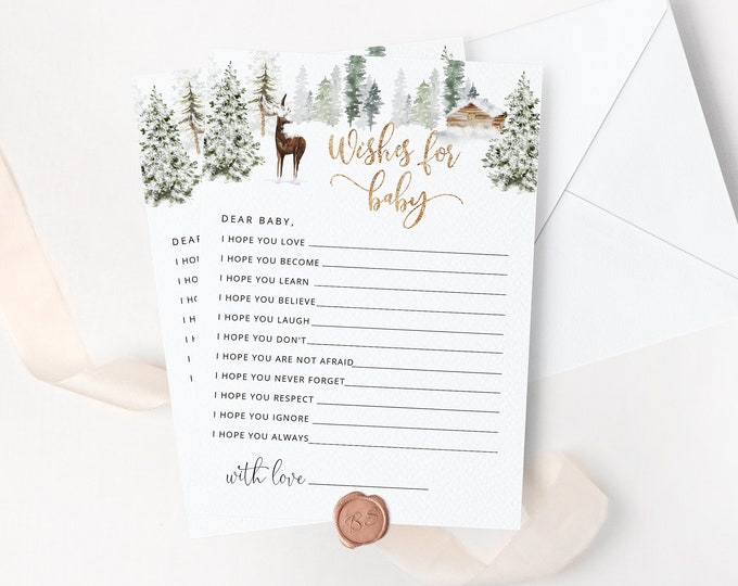 Deer Wishes for Baby card. Holiday wishes for baby. Printable woodland wishes for baby game. Baby Shower Activities. Instant download #w3