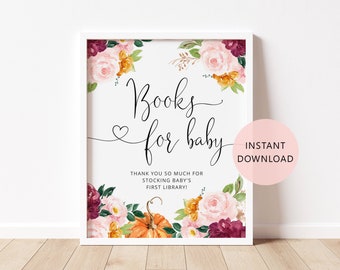 Pumpkin Books for Baby sign. Baby Shower Book Request Card, Fall Book Request sign, Bring A Book Instead of a card. Pumpkin baby shower #p2