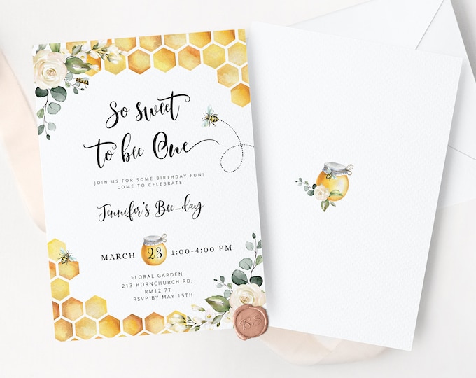 Editable bee birthday invitation. Sweet to bee one First Birthday invitation. Bee birthday invitation. Bee day 1st birthday invitation #bee