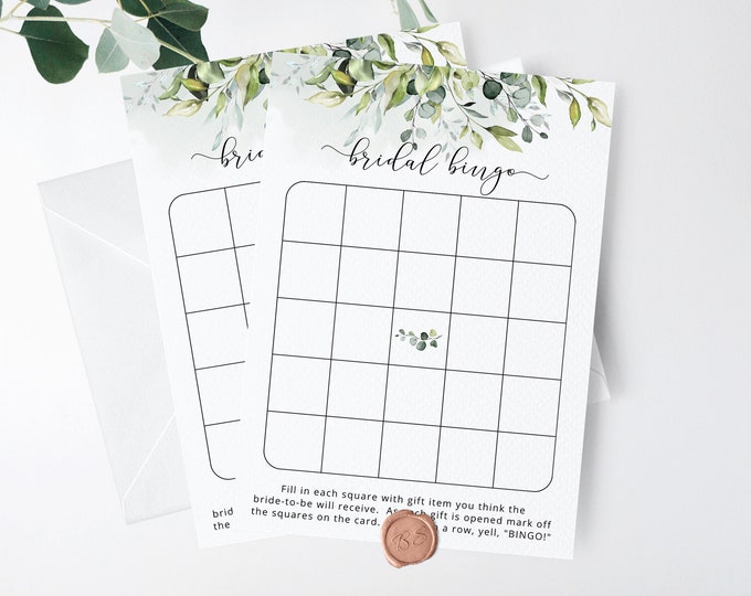 Greenery Bridal Bingo. Printable eucalyptus Bridal Bingo. Bridal shower games Eucalyptus Bridal shower printable Instant Download #01