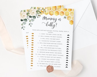 Bee Guess Who Said It Mommy or Daddy. Honey bee Mommy or Daddy Guess Who Baby Game Instant Download #bee