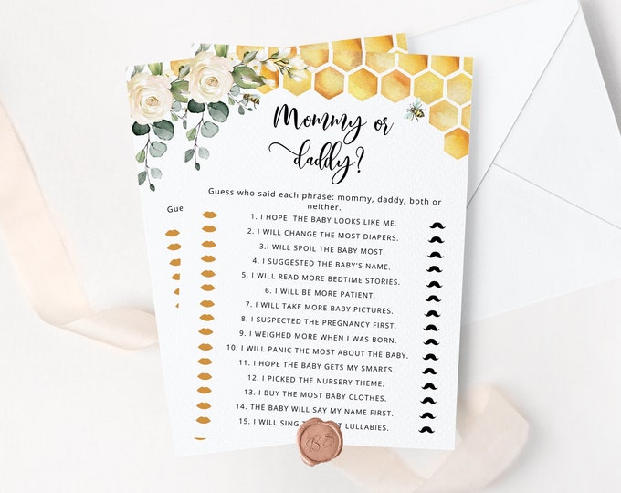 Bee Guess Who Said It Mommy or Daddy. Honey bee Mommy or Daddy Guess Who Baby Game Instant Download #bee