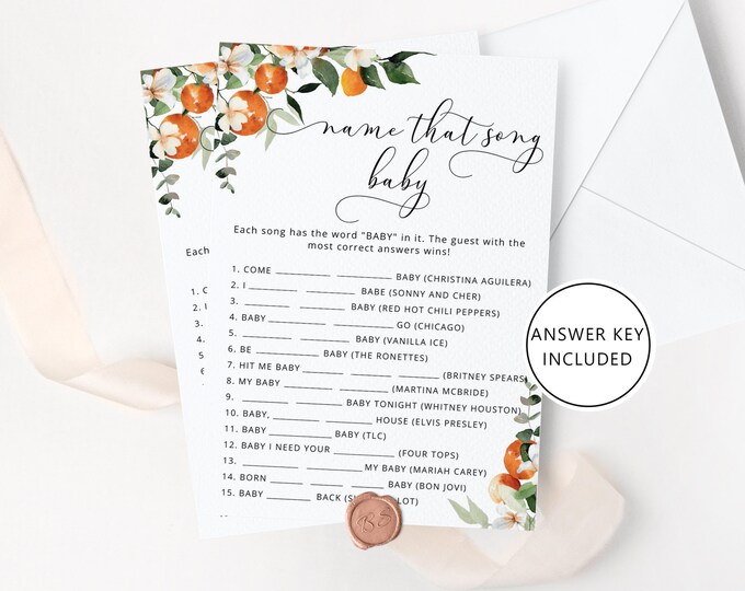 Name that song baby game. Citrus name that song baby shower game. Little cutie baby shower games. Oranges baby shower. Instant Download #or2