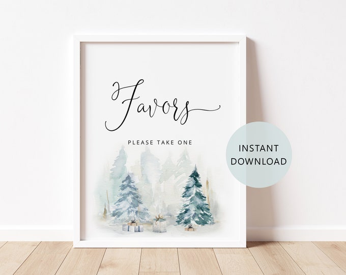 Favors please take one Sign. Winter baby shower favors sign. Snowy baby shower decoration. Instant Download. Baby shower decor #ad4
