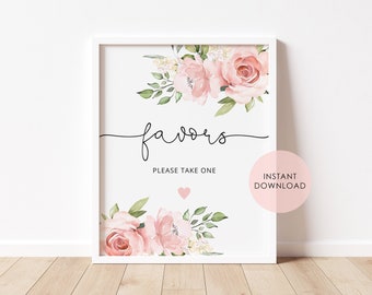 Favors please take one Sign. Blush Pink Floral Favors baby shower sign.  Floral bridal shower decor. Instant Download #br2