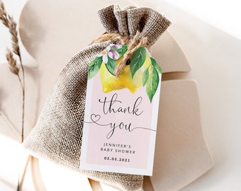 Lemon favor tag Baby shower Thank You Tag Template. Pink Lemon thank you tag. Editable lemon favor tag. Citrus shower thank you tag #lem2