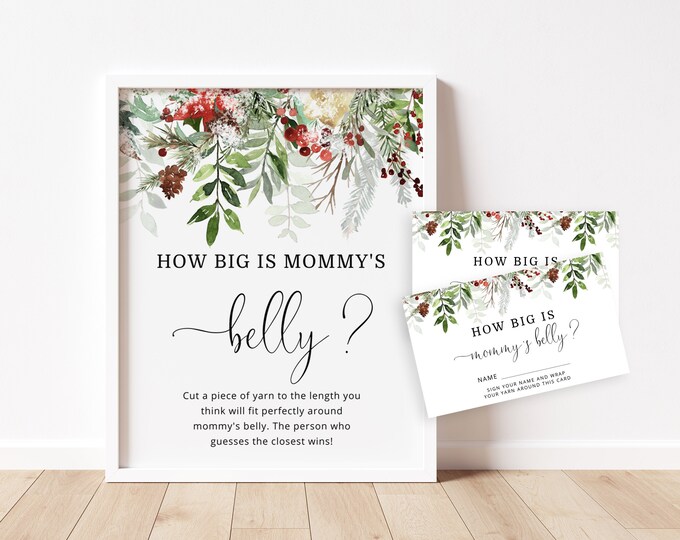 Winter How Big is Mommy's Belly Game. Winter baby shower games. Belly Guessing Game. Evergreen baby shower games.  Instant Download #rg2