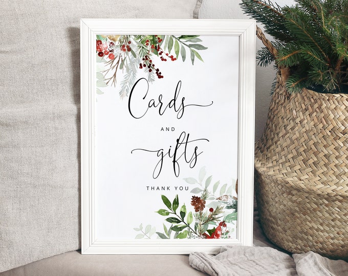 Winter Cards and Gifts Sign in 2 Sizes. Winter baby shower Cards & Gifts Sign. Evergreen baby shower decoration. Instant Download #rg2
