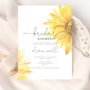 Modèle d’invitation à la douche nuptiale de tournesol. Brunch et invitation à la douche nuptiale pétillante. Douche nuptiale, Invitation Tournesol Corjl #sun1
