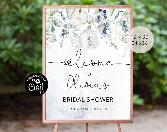 Winter bridal shower welcome sign. Winter editable welcome sign. Christmas welcome sign  Corjl Printable, Instant Download. #wb3