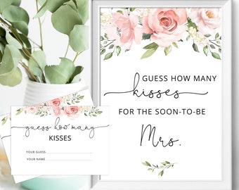 Floral Guess How Many Kisses. Bridal Shower Game. Bridal Shower Guessing Games. Guess How Many Kisses for the Mrs Instant download #BR2