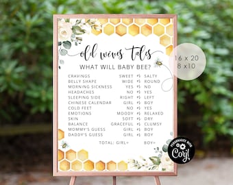 Old Wives Tales Sign, Bee Gender Reveal Sign, Bee Gender Reveal Printable Party Sign, He or She gender reveal games. Instant download #bee