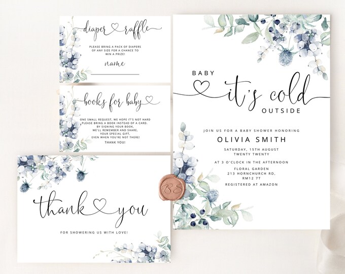 Winter Baby Shower Invitation bundle. Baby it's cold outside baby shower invitation bundle. Gender Neutral Baby Shower Invitation set.  #ad6