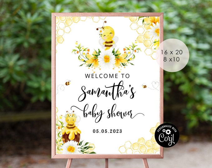 Bee baby shower welcome sign.  Sweet as can bee baby shower welcome sign template. Honey bee welcome sign #08