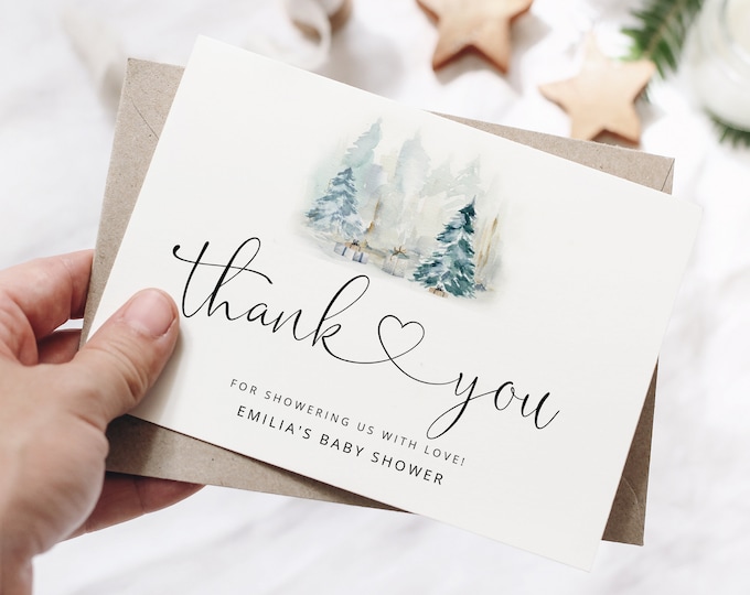 Winter Thank You Cards Printable Template.  Baby it's cold outside thank you card. Winter baby shower. Woodland holiday thank you card. #ad4